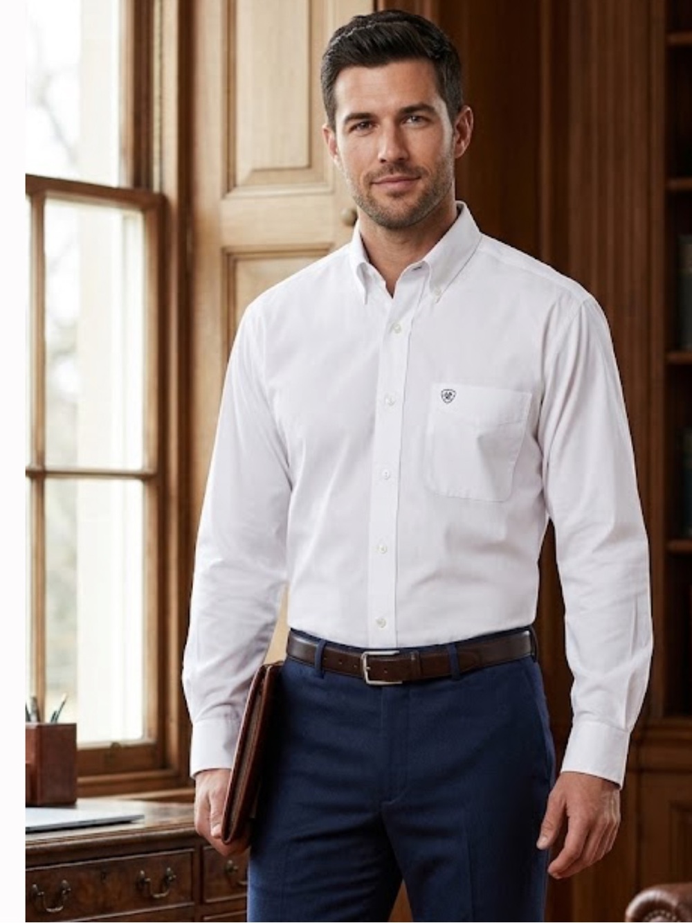 Ariat Men’s White Long-Sleeve Button-Down Shirt